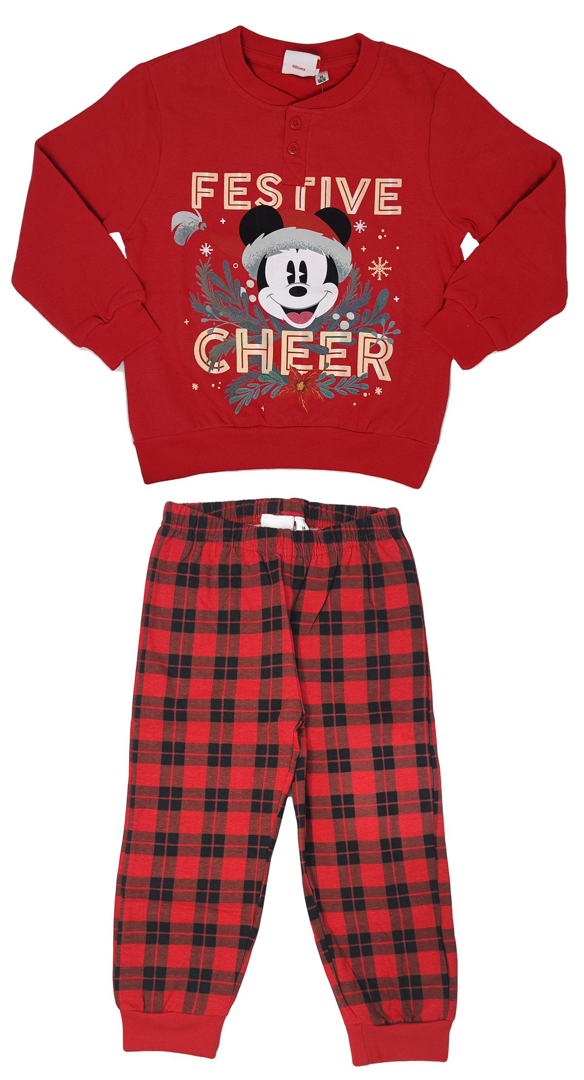 Pigiama Natalizio Mickey Mouse DISNEY Topolino T-Shirt Pantalone 100% Cotone Felpato - Mic0678/1