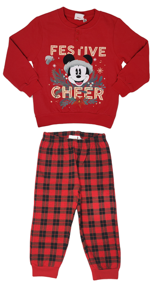 Pigiama Natalizio Mickey Mouse DISNEY Topolino T-Shirt Pantalone 100% Cotone Felpato - Mic0678/1
