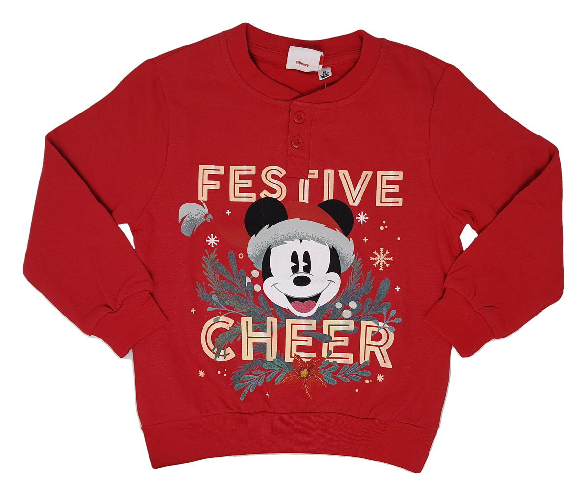 Pigiama Natalizio Mickey Mouse DISNEY Topolino T-Shirt Pantalone 100% Cotone Felpato - Mic0678/1