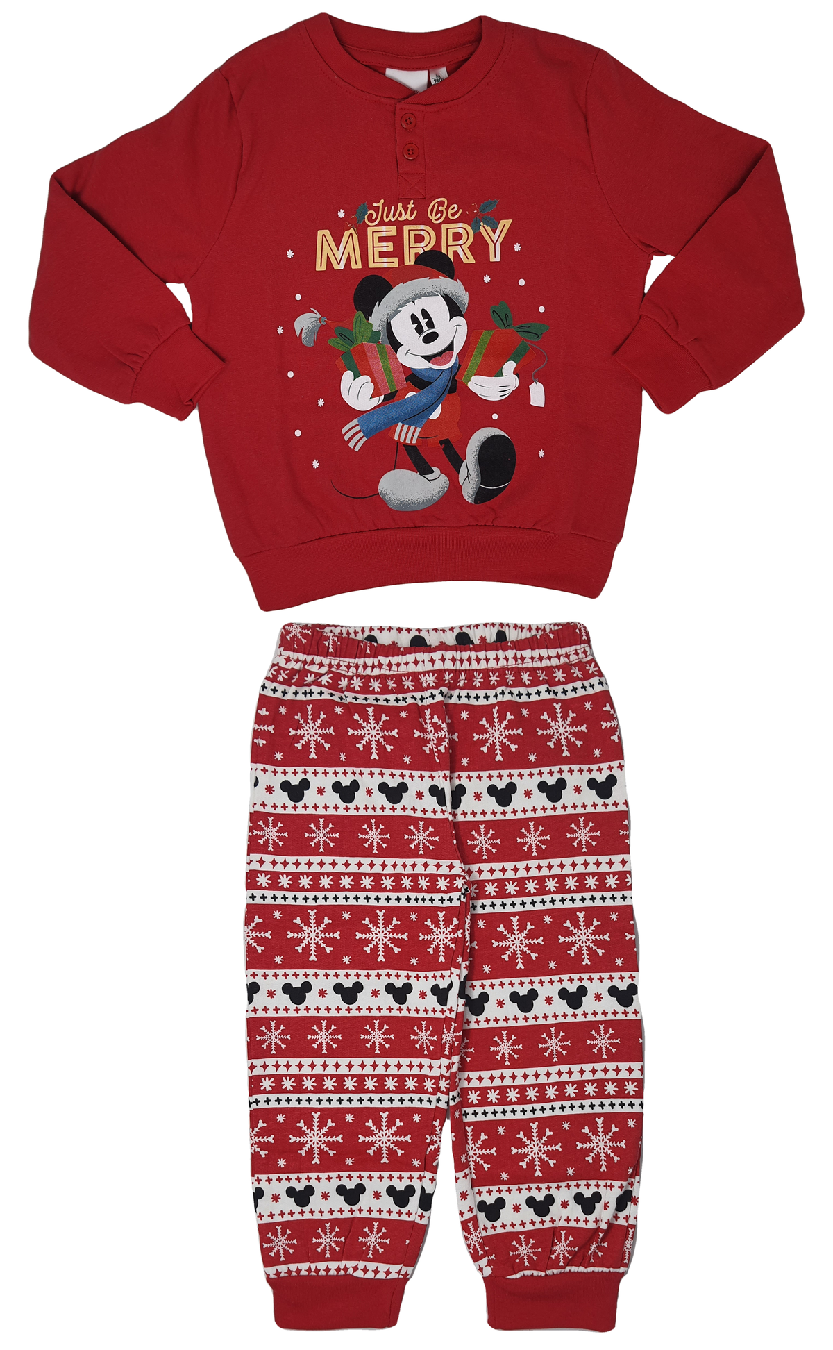 Pigiama Natalizio Mickey Mouse DISNEY Topolino T-Shirt Pantalone 100% Cotone Felpato - Mic0678/2