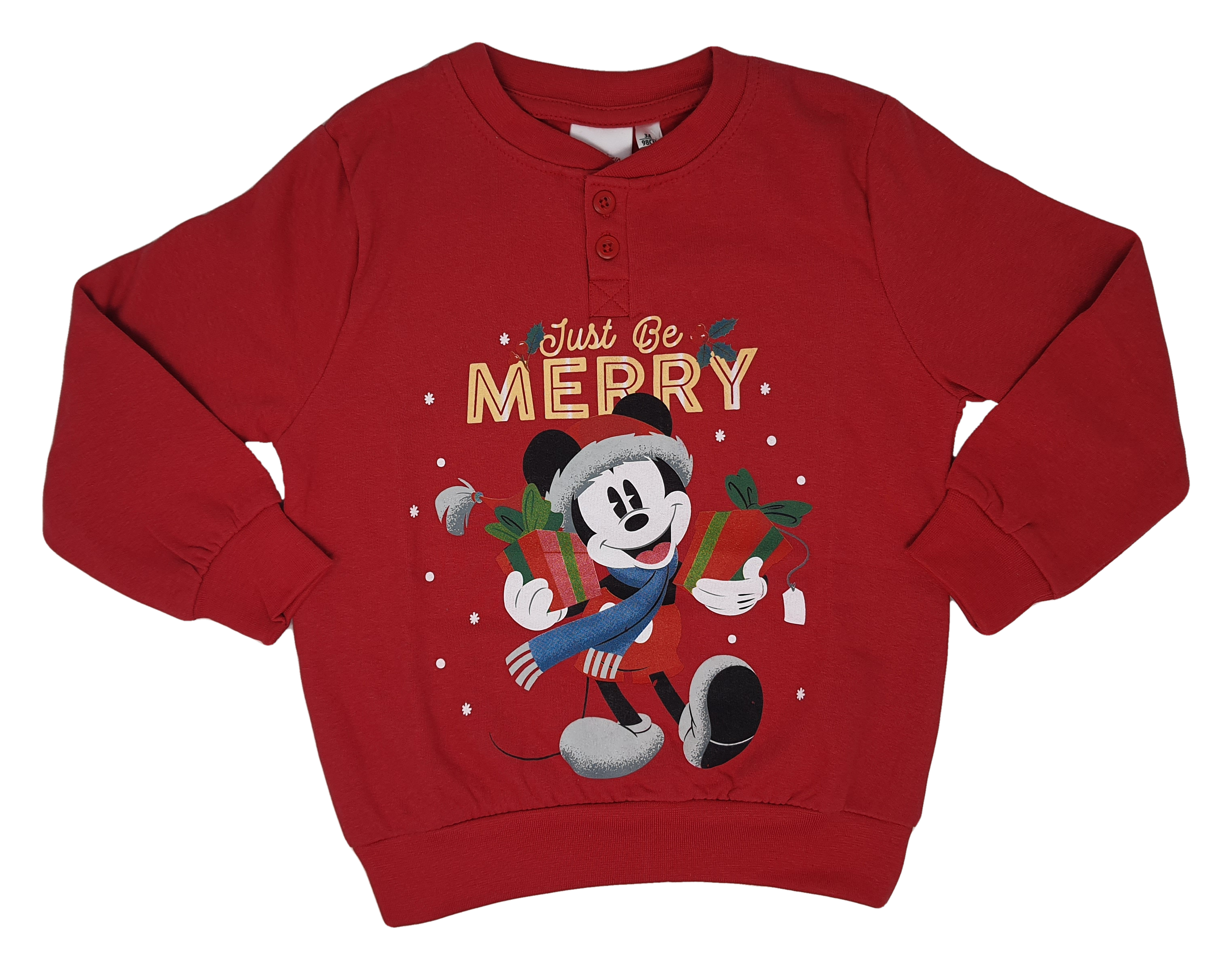 Pigiama Natalizio Mickey Mouse DISNEY Topolino T-Shirt Pantalone 100% Cotone Felpato - Mic0678/2
