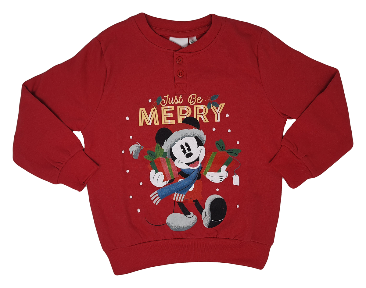 Pigiama Natalizio Mickey Mouse DISNEY Topolino T-Shirt Pantalone 100% Cotone Felpato - Mic0678/2