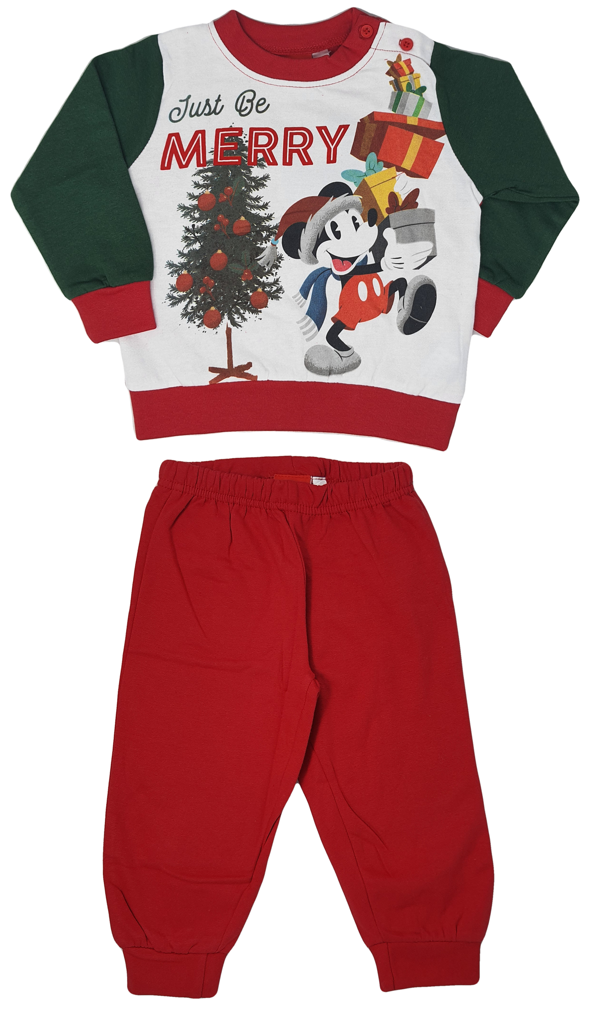 Pigiama Natalizio Mickey Mouse DISNEY Topolino T-Shirt Pantalone 100% Cotone Felpato - Mic0158/1
