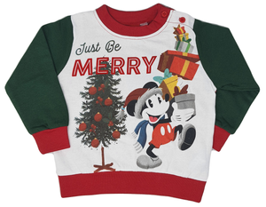 Pigiama Natalizio Mickey Mouse DISNEY Topolino T-Shirt Pantalone 100% Cotone Felpato - Mic0158/1