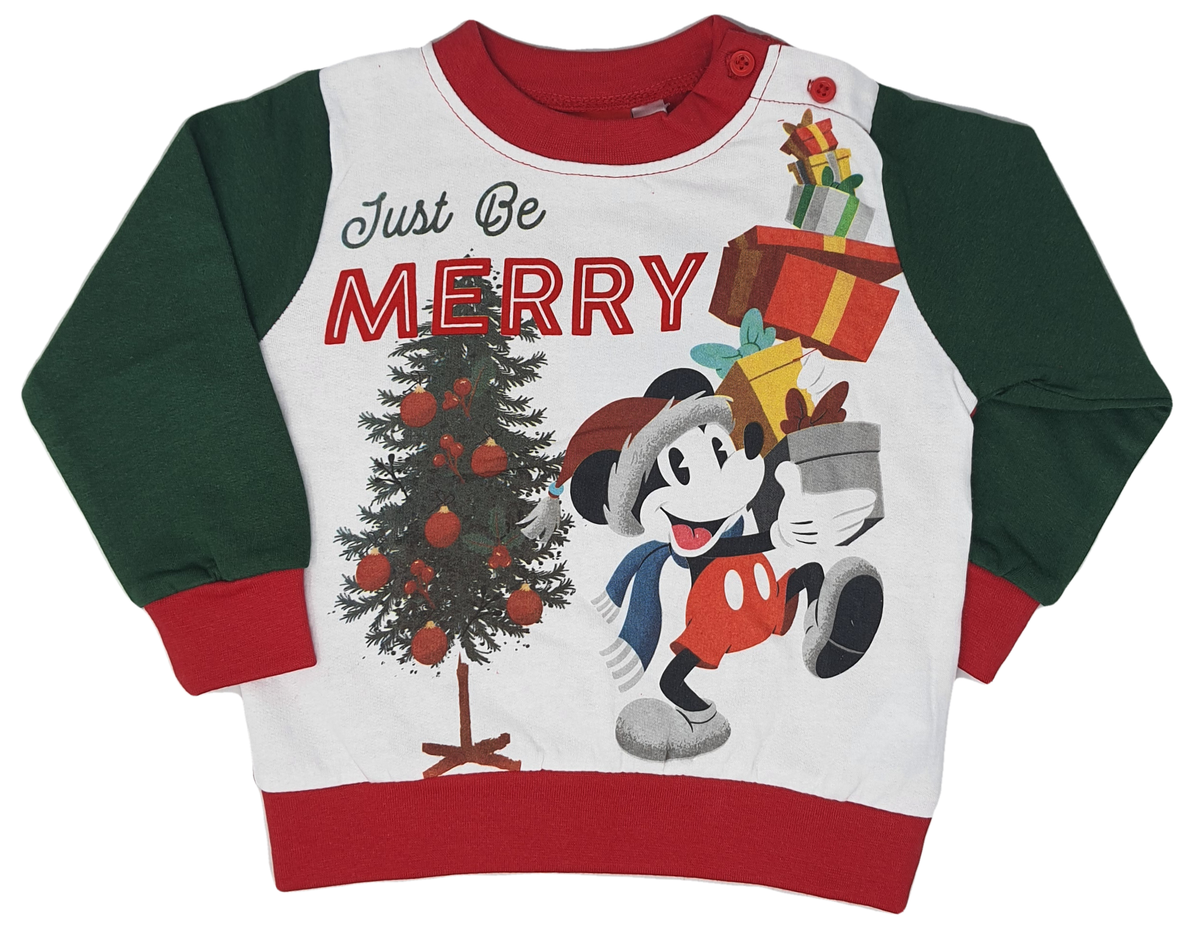 Pigiama Natalizio Mickey Mouse DISNEY Topolino T-Shirt Pantalone 100% Cotone Felpato - Mic0158/1