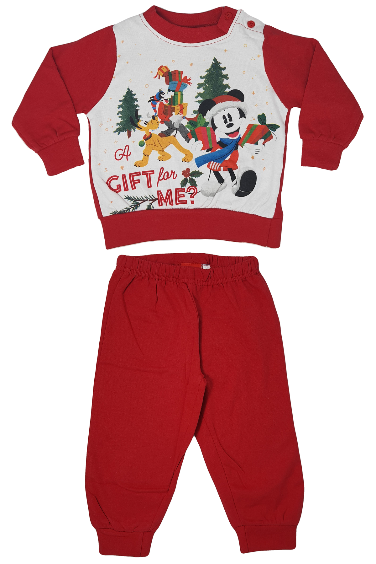 Pigiama Natalizio Mickey Mouse DISNEY Topolino T-Shirt Pantalone 100% Cotone Felpato - Mic0158/2