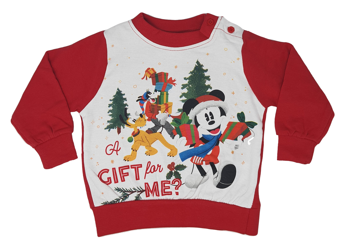 Pigiama Natalizio Mickey Mouse DISNEY Topolino T-Shirt Pantalone 100% Cotone Felpato - Mic0158/2
