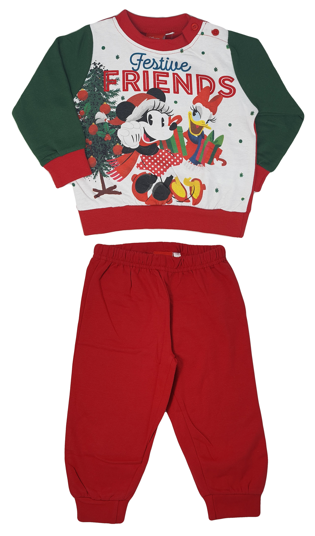 Pigiama Natalizio Minnie Mouse DISNEY T-Shirt Pantalone 100% Cotone Felpato - Min0159/1