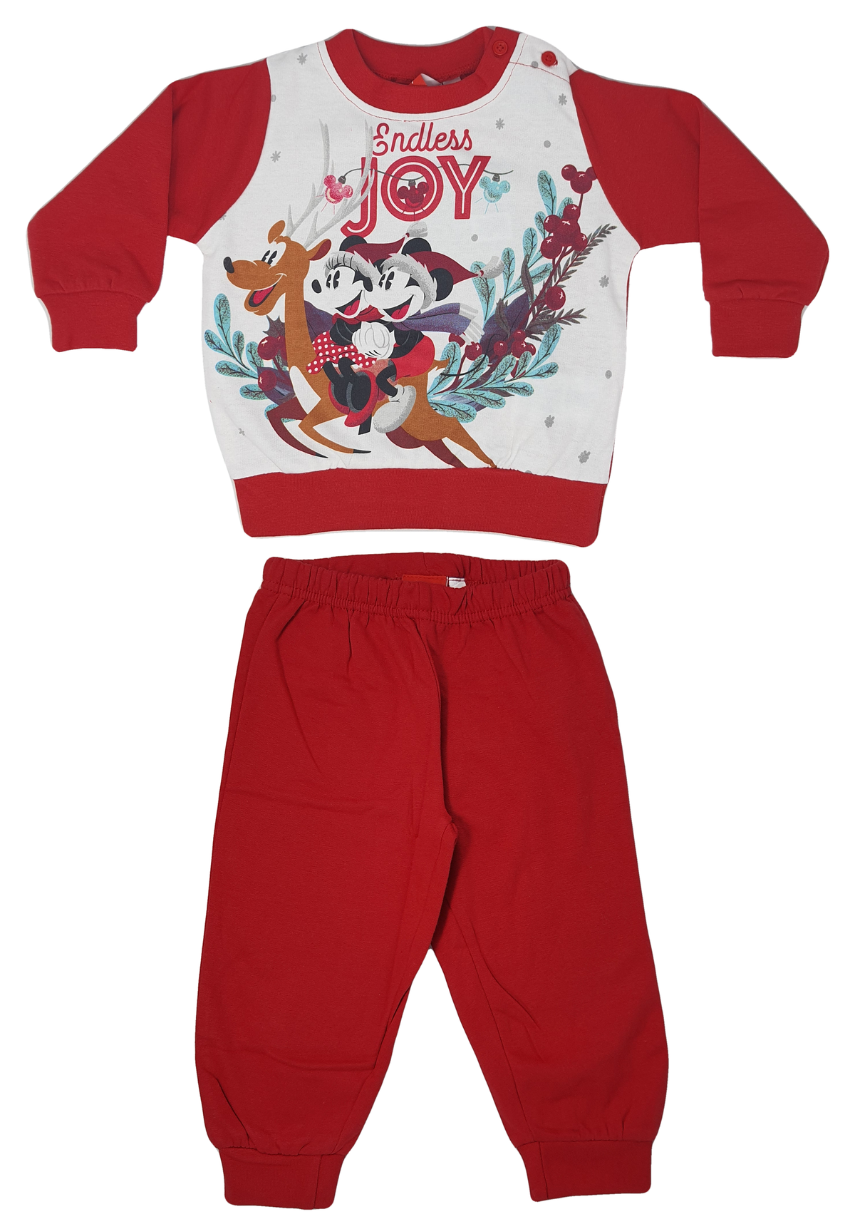 Pigiama Natalizio Minnie Mouse DISNEY T-Shirt Pantalone 100% Cotone Felpato - Min0159/2