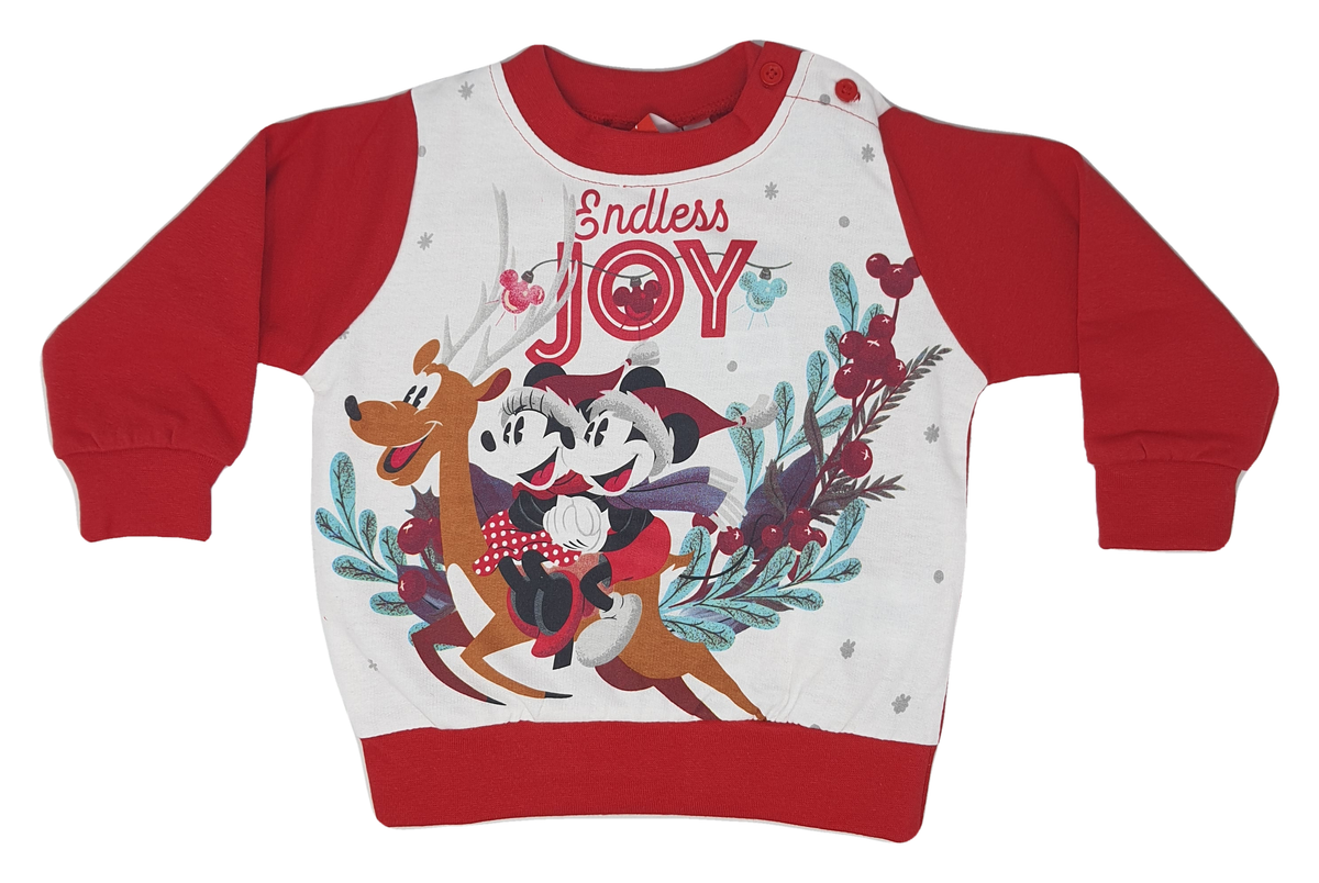 Pigiama Natalizio Minnie Mouse DISNEY T-Shirt Pantalone 100% Cotone Felpato - Min0159/2