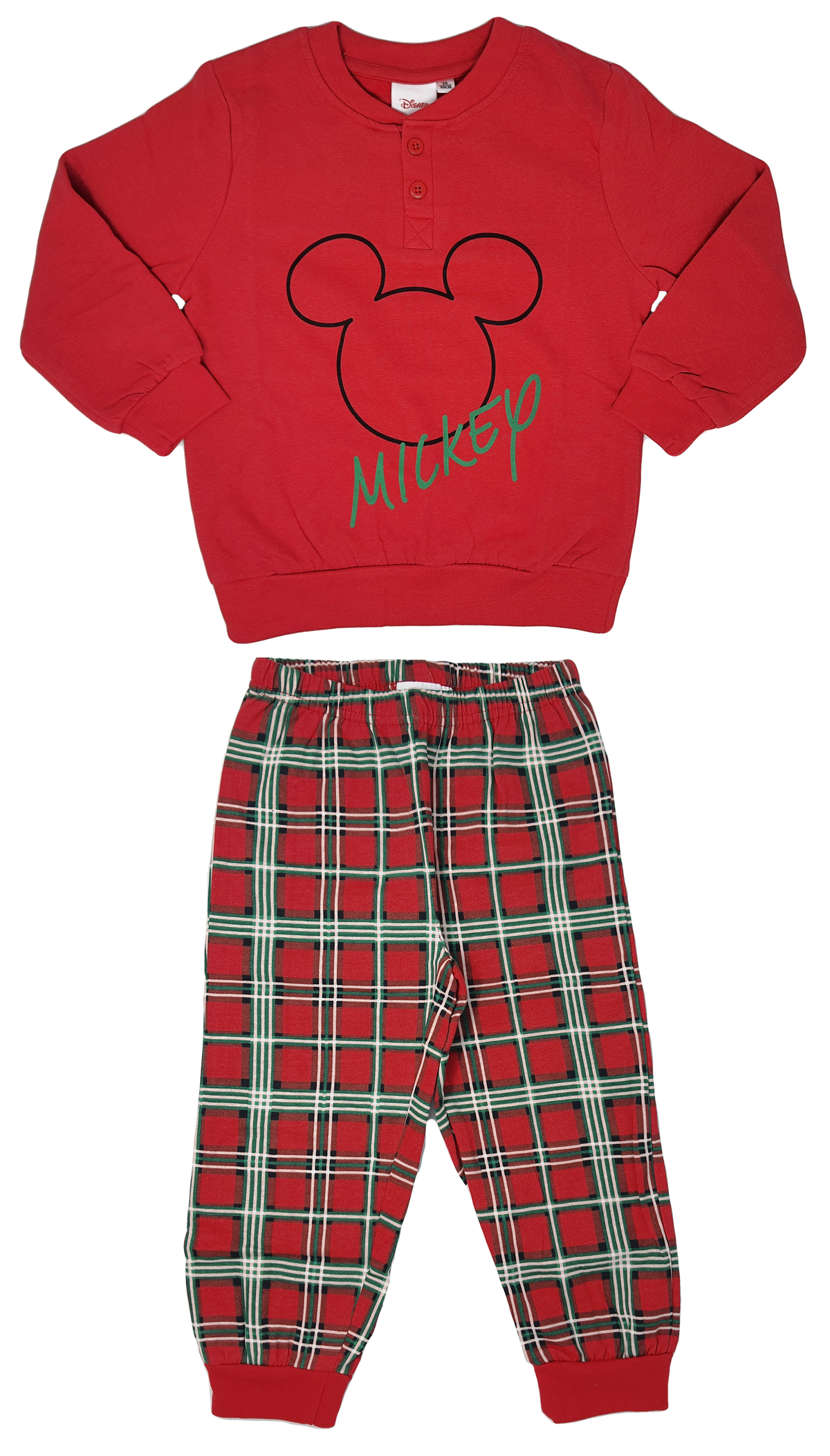 Pigiama Natalizio Mickey Mouse DISNEY Topolino T-Shirt Pantalone 100% Cotone Felpato Adulto - Mic0705