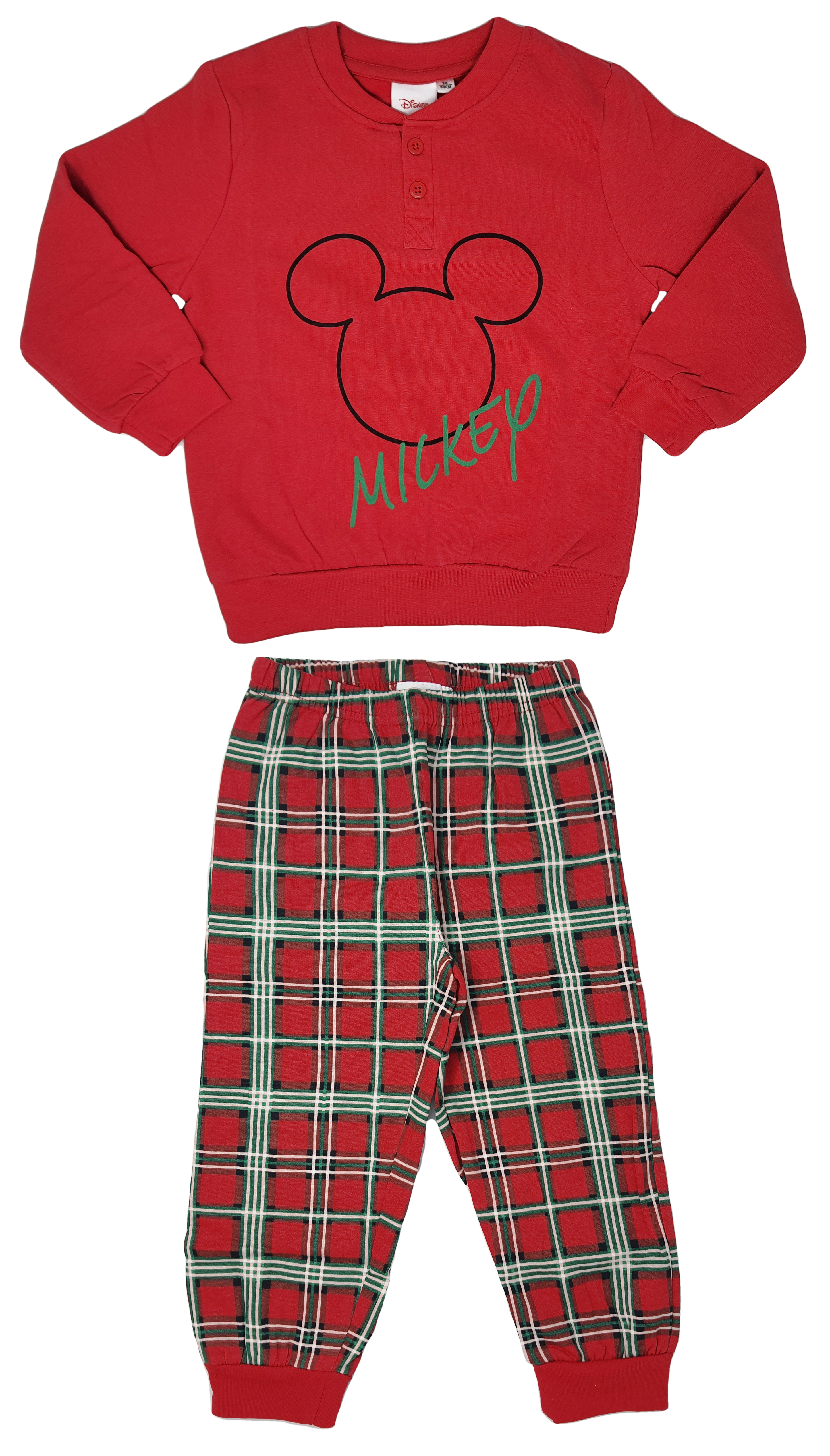 Pigiama Natalizio Mickey Mouse DISNEY Topolino T-Shirt Pantalone 100% Cotone Felpato Adulto - Mic0705