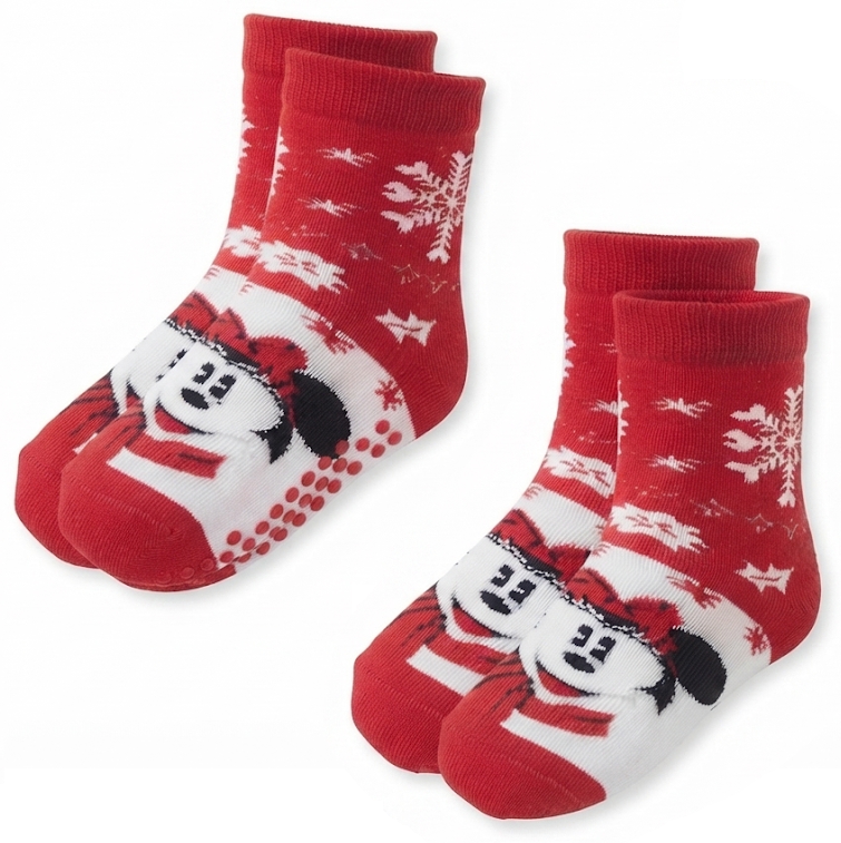 Calzini Antiscivolo Natale Minnie Mouse DISNEY in Spugna 2 Paia 31/34 - Min0676