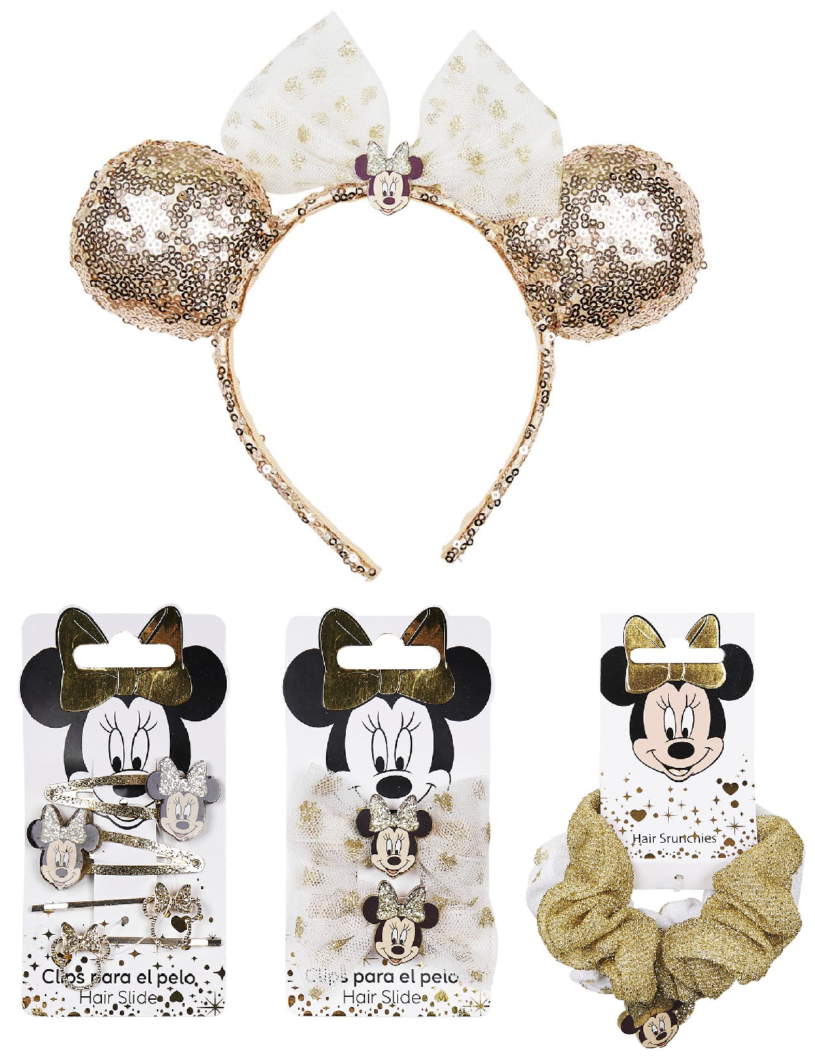 Set Accessori per Capelli Minnie Mouse DISNEY 4 Pezzi Cerchietto Mollette Scrunchies