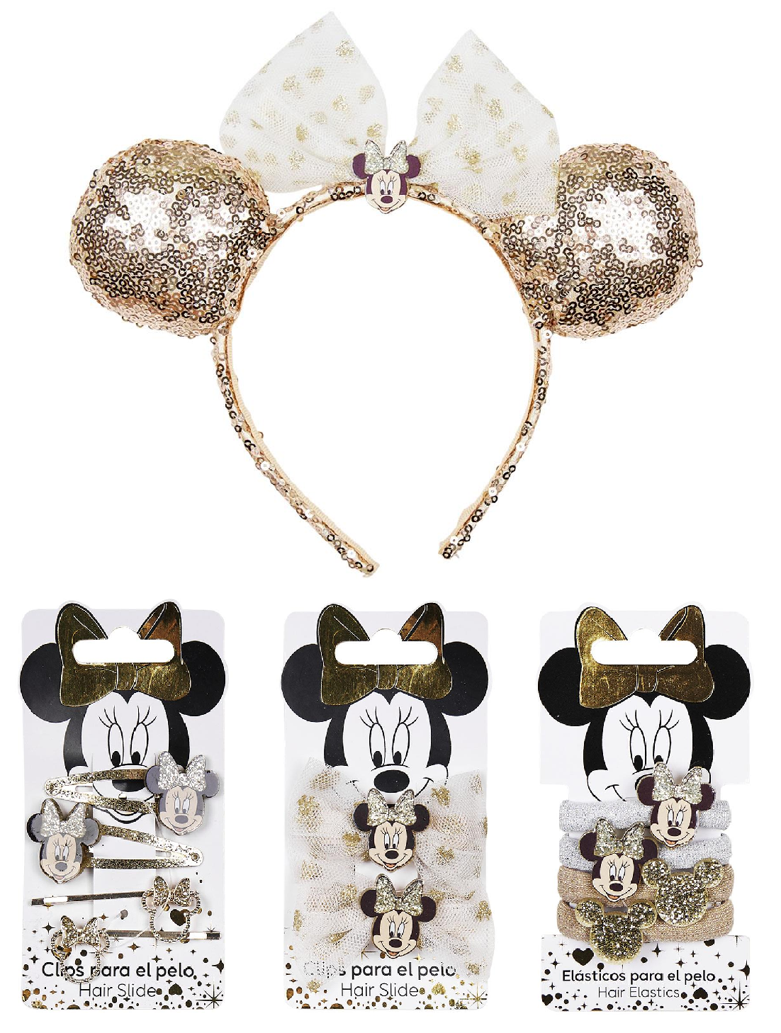 Set Accessori per Capelli Minnie Mouse DISNEY 4 Pezzi Cerchietto Mollette Codini