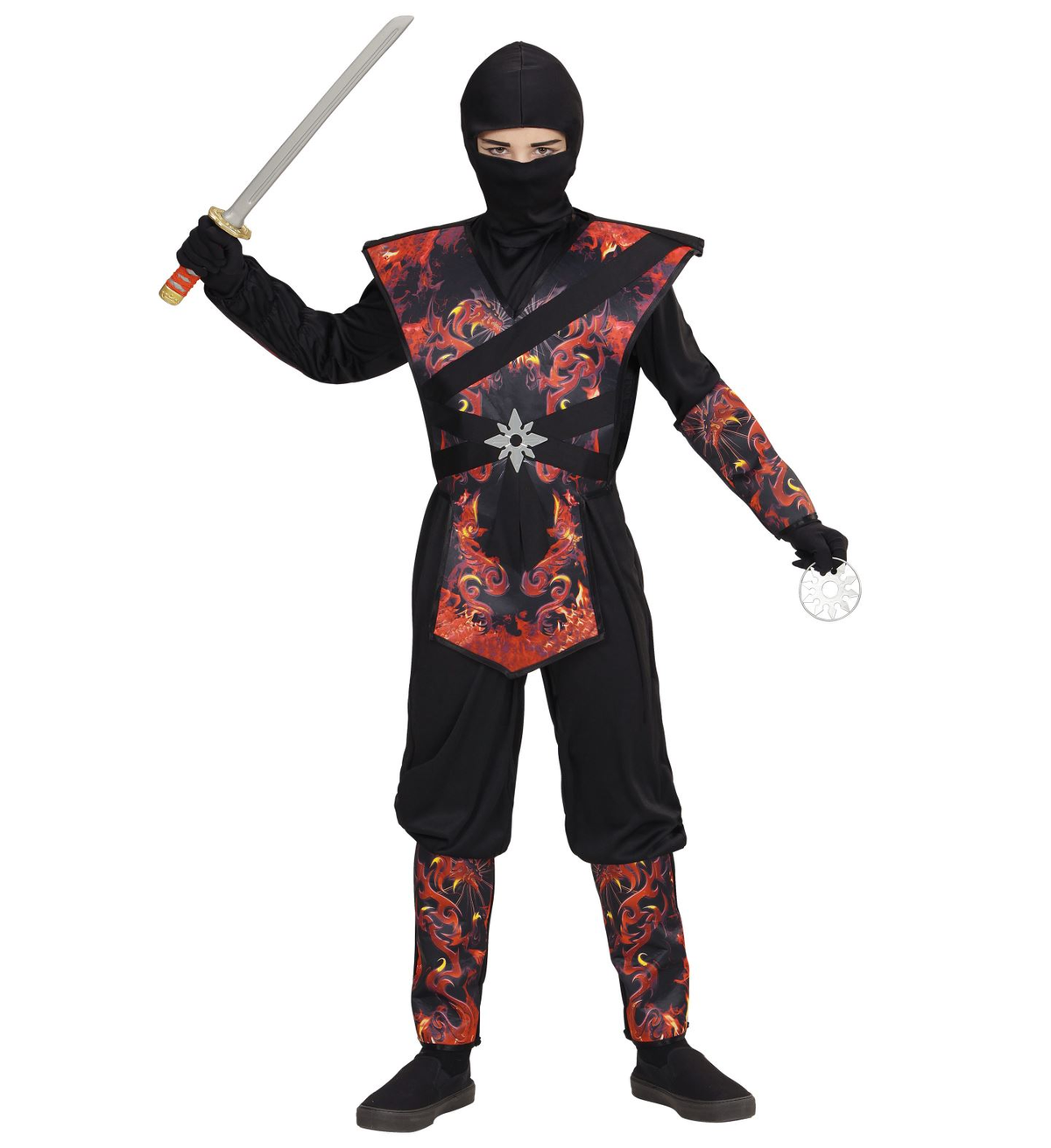 Costume Carnevale Ninja Drago in Fiamme Bambino Abito Travestimento - 0563