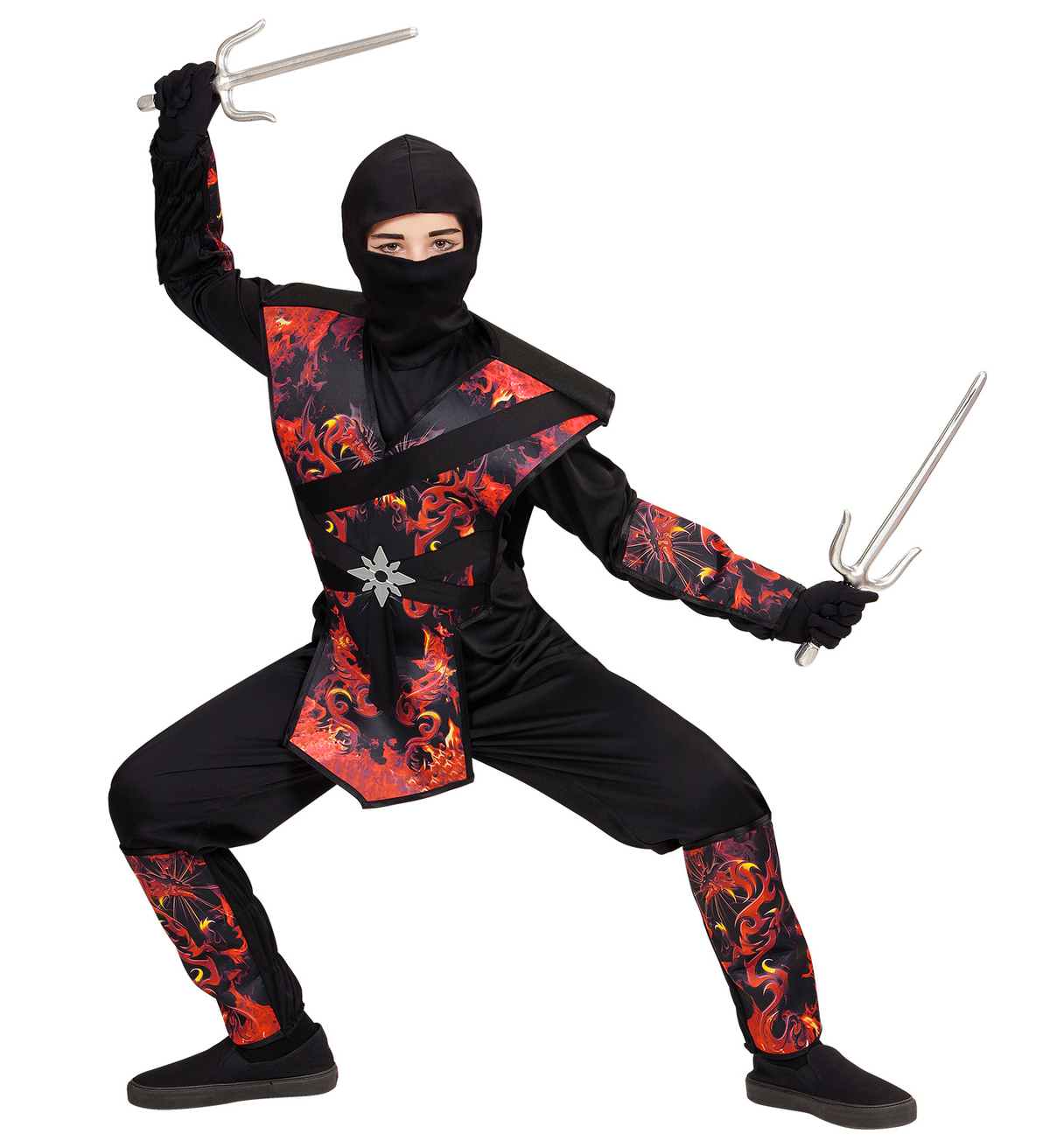 Costume Carnevale Ninja Drago in Fiamme Bambino Abito Travestimento - 0563