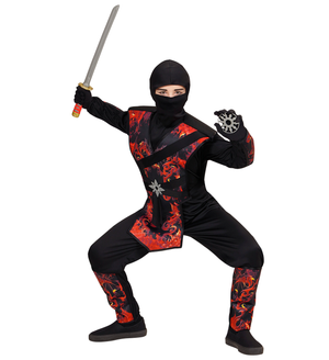 Vestito Carnevale + Accessori Ninja Drago in Fiamme Spada Giapponese Travestimento 11/13 Anni - 0563+2728q
