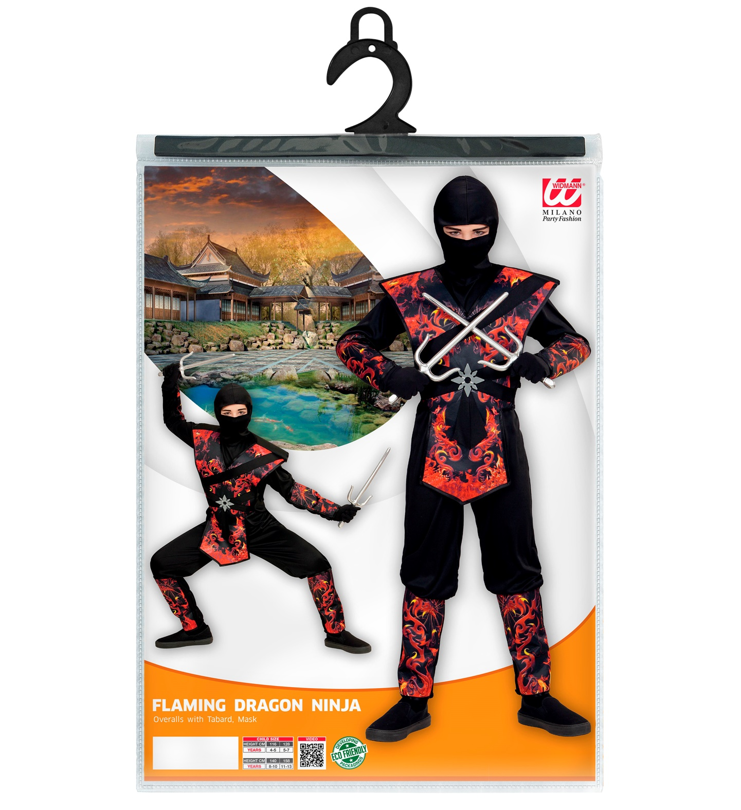 Vestito Carnevale + Accessori Ninja Drago in Fiamme Nunchaku Travestimento 5/7 Anni - 0563+6766n