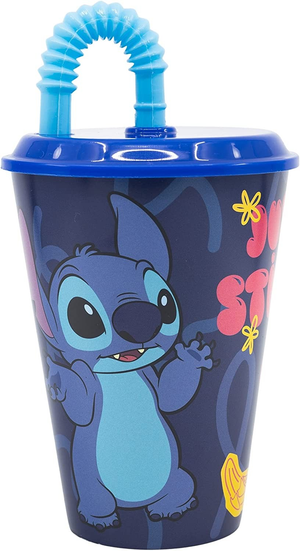 Bicchiere con Cannuccia Stitch DISNEY Semirigida Ml.430 - St75030