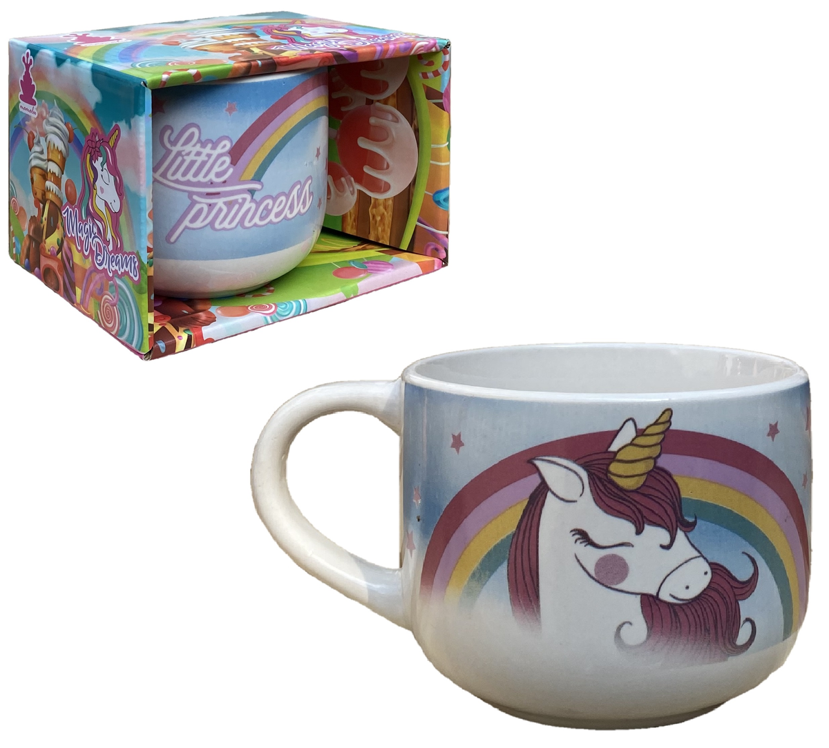 Tazza Larga Jumbo Unicorno in Ceramica 380 Ml Confezione Regalo -  X04282mc