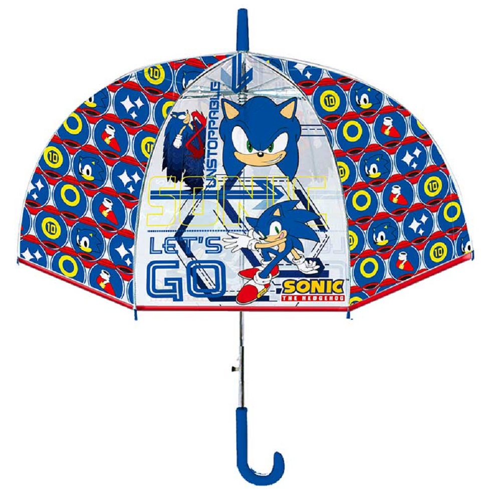 Set Pioggia Mantellina + Ombrello a Cupola Sonic 6/7 Anni Bambino - Sn4389mc+sn4388mc