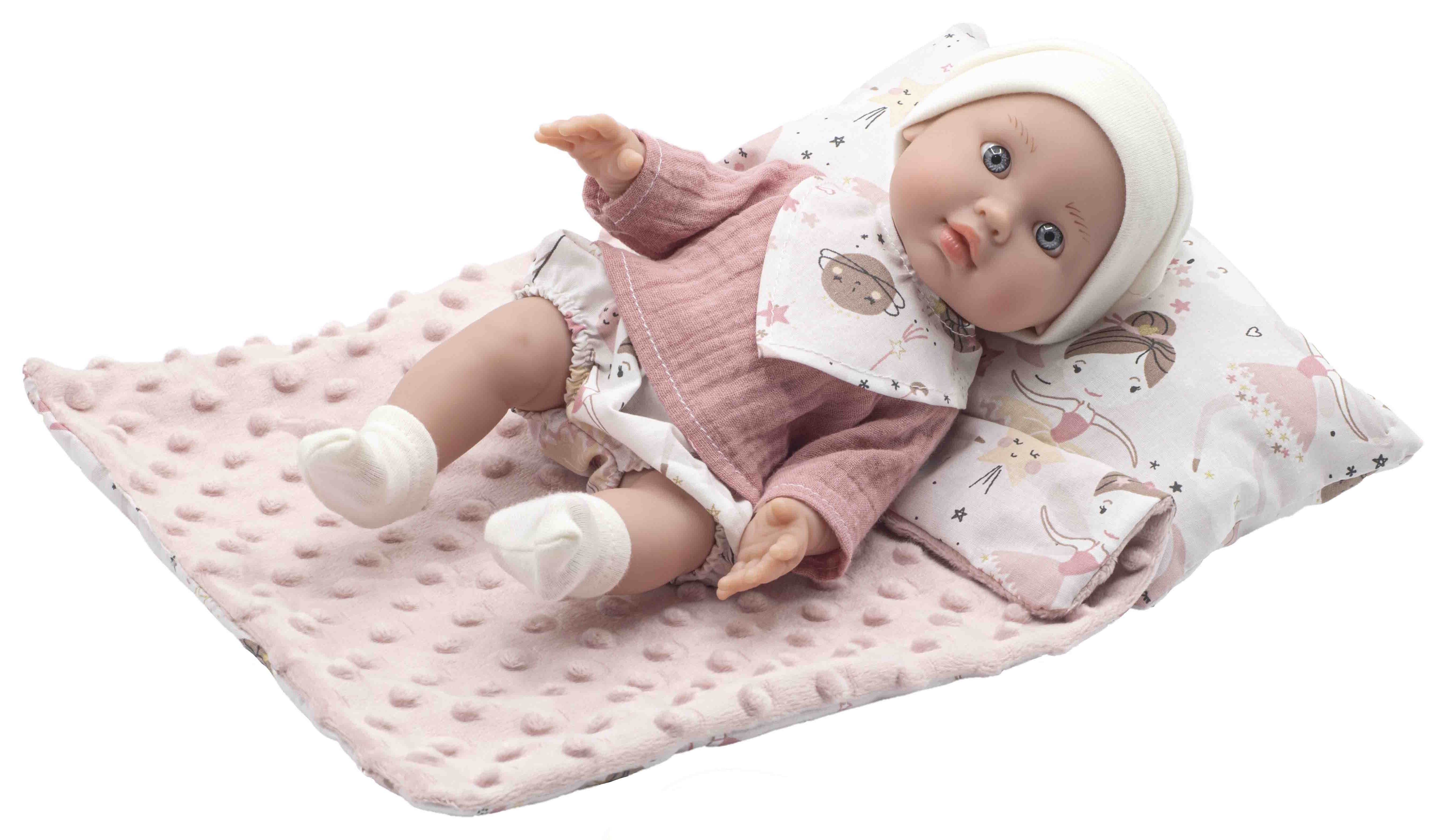 Bambola con Coperta e Cuscino Rauber 30 CM Accessori in Scatola - 3120rosa
