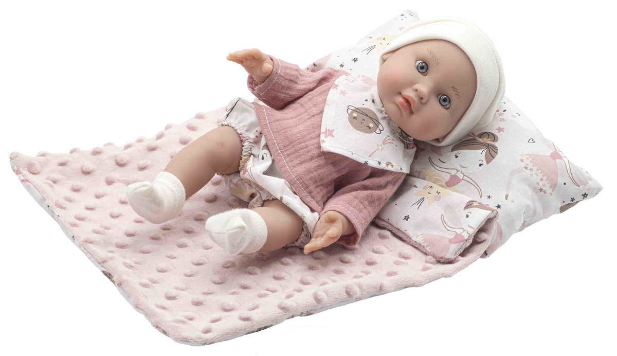 Bambola con Coperta e Cuscino Rauber 30 CM Accessori in Scatola - 3120rosa