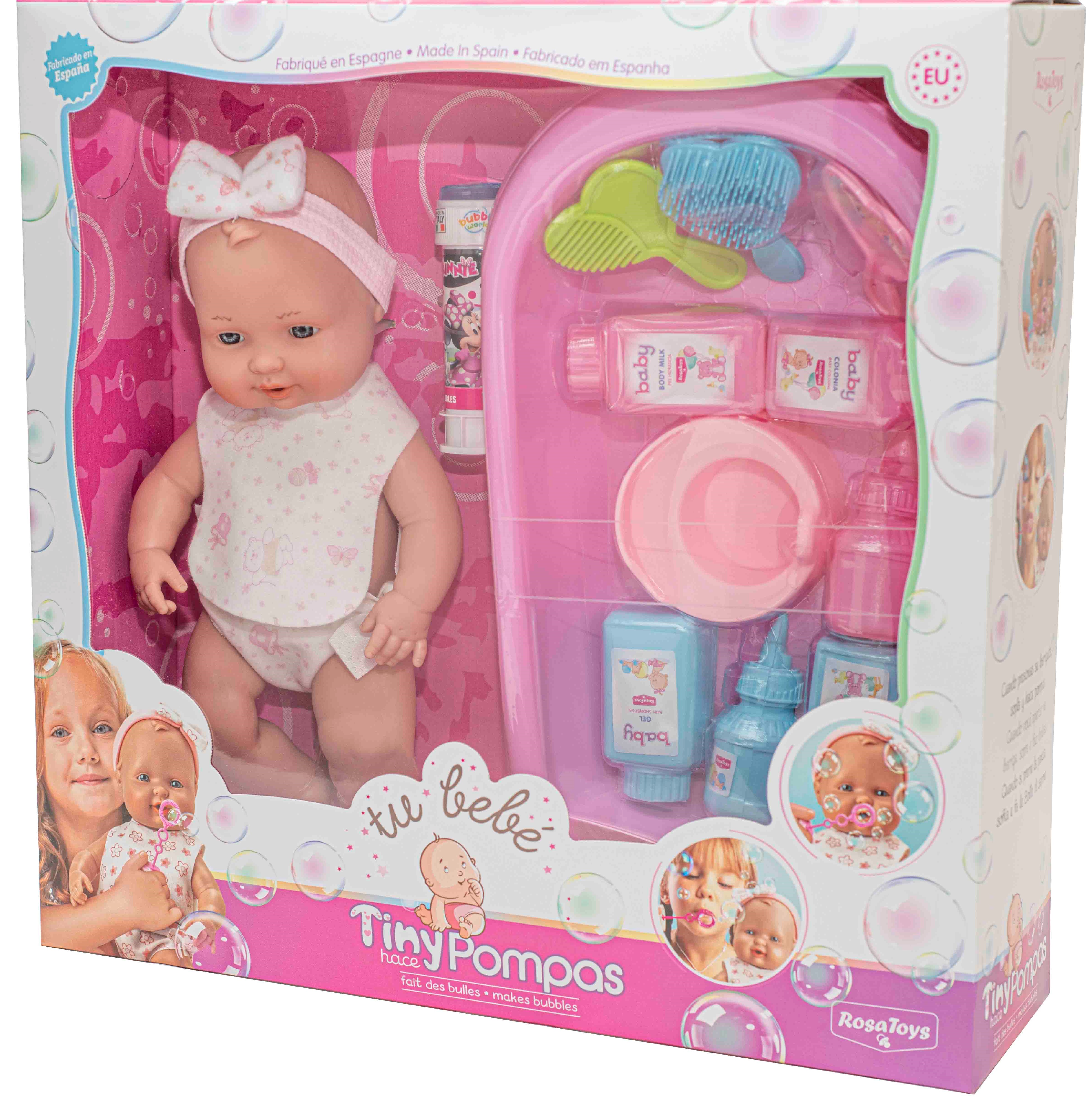 Bambola con Vasca e Bolle di Sapone Rauber 35 CM Soffia Accessori in Scatola - 3915