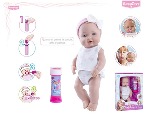 Bambola con Vasca e Bolle di Sapone Rauber 35 CM Soffia Accessori in Scatola - 3915