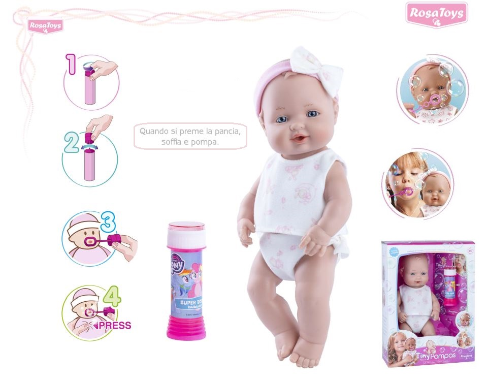 Bambola con Vasca e Bolle di Sapone Rauber 35 CM Soffia Accessori in Scatola - 3915