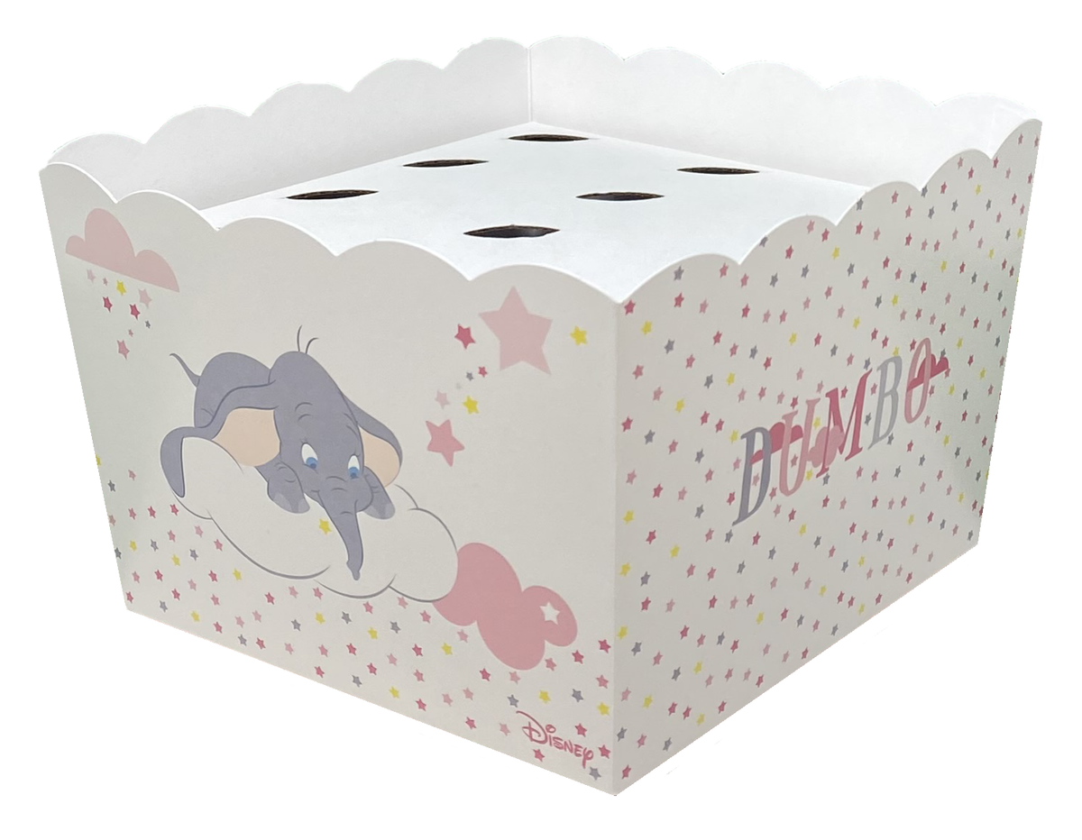 Contenitore Portaconi Dumbo DISNEY Vaso + Inserto per 12 Bomboniere Coni Rosa - 68158+16921