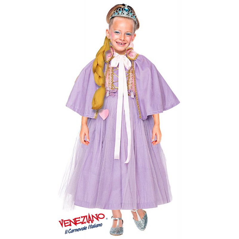 Vestito Carnevale Principessa Treccia D'oro Costume Travestimento Bambina - 57140