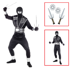 Vestito Carnevale + Accessori Mirror Ninja Costume Set Armi 8/10 Anni Travestimento - 0011+01205