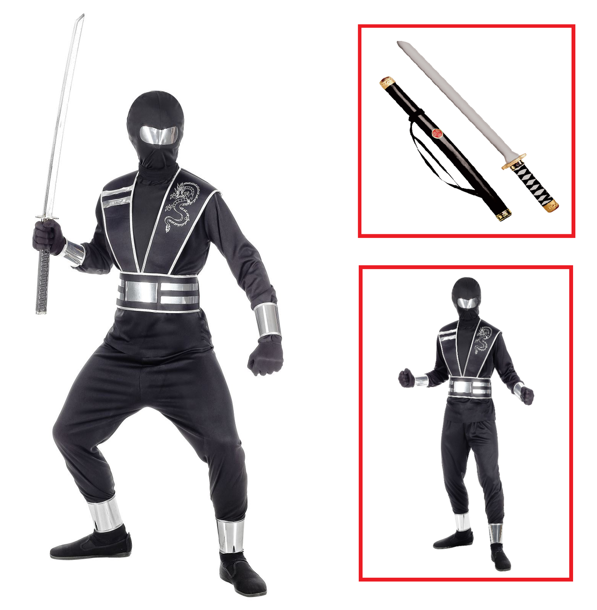 Vestito Carnevale + Accessori Mirror Ninja Costume Spada Giapponese 5/7 Anni Travestimento - 0011+2727n