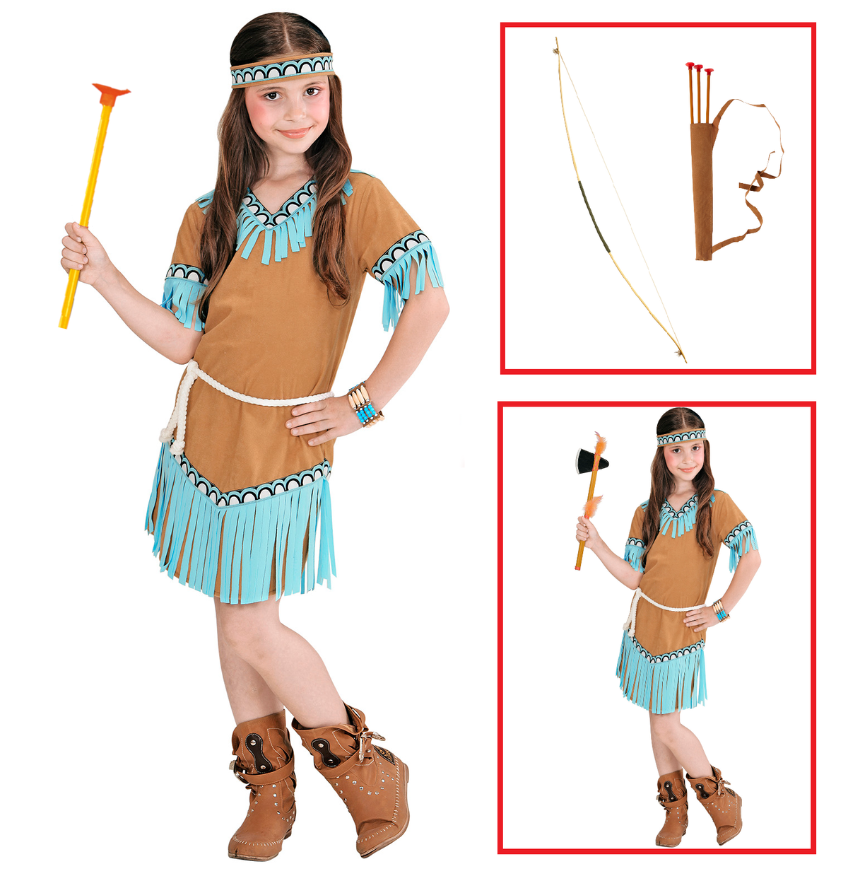 Vestito Carnevale + Accessori Indiana Costume Set Arciere Travestimento 11/13 Anni - 0665+27935