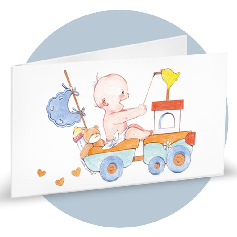 Biglietti per Bomboniere Nascita Bambino su Trenino Celeste 20 Pezzi Personalizzabili - Bff2121