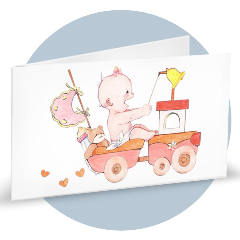 Biglietti per Bomboniere Nascita Bambina su Trenino Celeste 20 Pezzi Personalizzabili - Bff2122