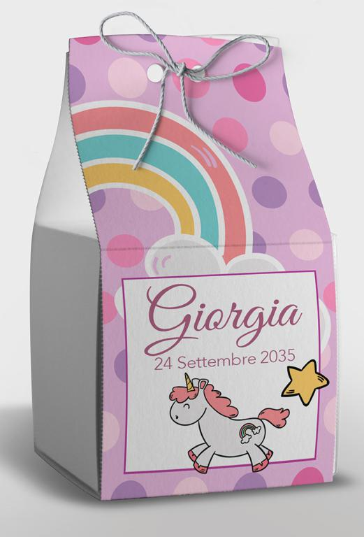 Bomboniera Astuccio con Stampa Personalizzata e Confetti 4 Pezzi Nascita Compleanno Unicorno Rosa - Feb2032