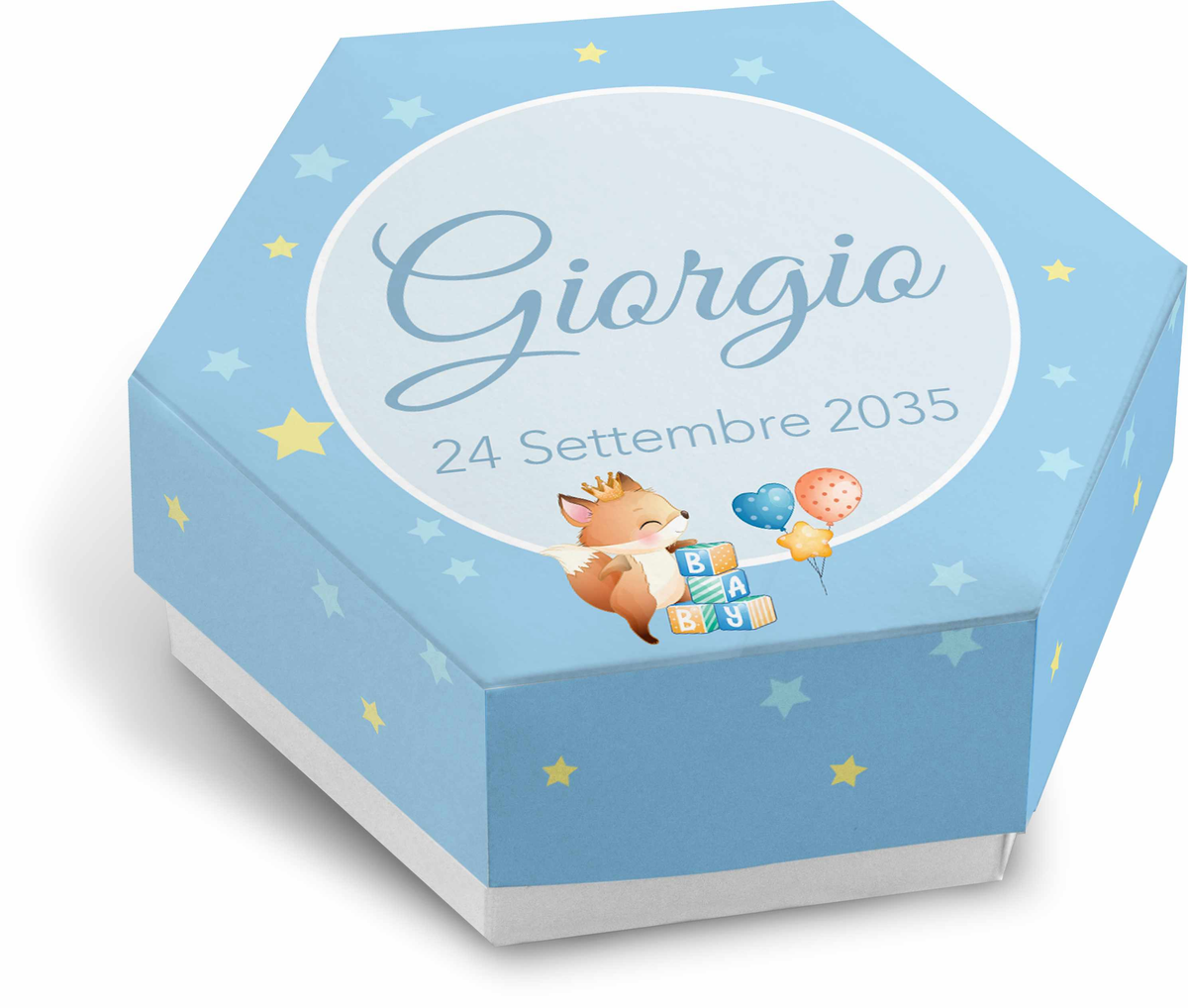 Bomboniera Astuccio con Stampa Personalizzata 2 Pezzi Nascita Compleanno Celeste - Fes2002