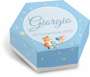 Bomboniera Astuccio con Stampa Personalizzata 2 Pezzi Nascita Compleanno Celeste - Fes2002