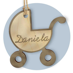 Tag in Legno per Bomboniere Carrozzino Segnaposto Etichetta Personalizzabile per Feste e Cerimonie - Tlf0013