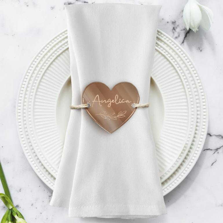 Segnaposto in Plexiglass Oro Rosa Cuore Personalizzabile da Tavolo per Feste e Cerimonie - Segnap-Por-2