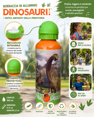 Borraccia in Alluminio Dinosauri Preistoria con Beccuccio e Coperchio 500 Ml - X06394mc/a