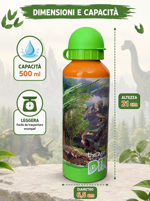 Borraccia in Alluminio Dinosauri Preistoria con Beccuccio e Coperchio 500 Ml - X06394mc/a
