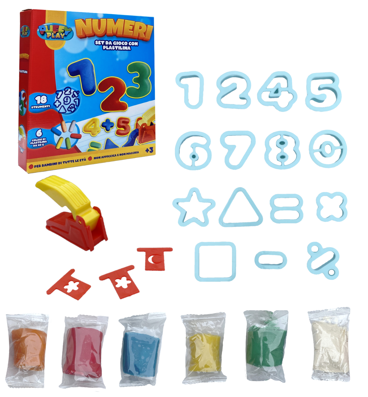 Set Attivita' Plastilina 24 Pezzi Numeri Strumenti per Modellare - Pla0022