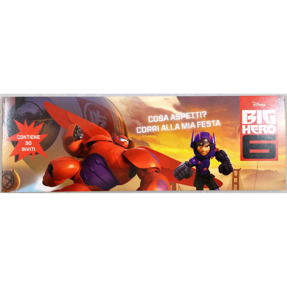 Inviti Festa Biglietti Big Hero DISNEY da Pz. 30 Cm. 24x8x0,50 152046/2