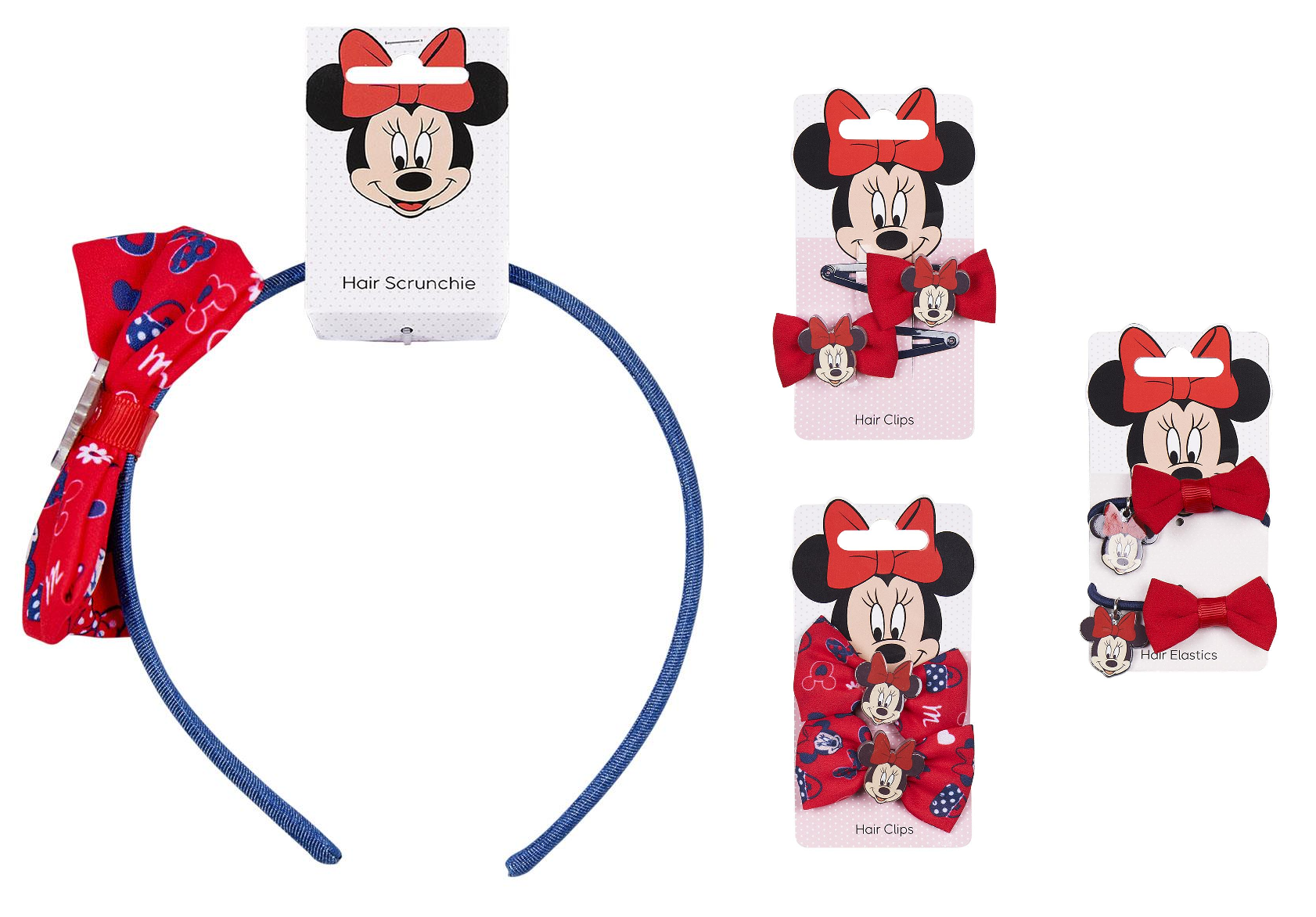 Set Accessori per Capelli Minnie DISNEY 4 Pezzi Cerchietto Mollette Codini