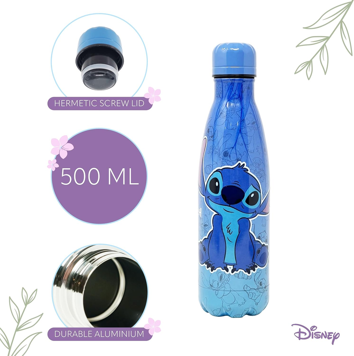 Bottiglia Termica in Acciaio Inossidabile Stitch DISNEY con Tappo Svitabile 500 Ml