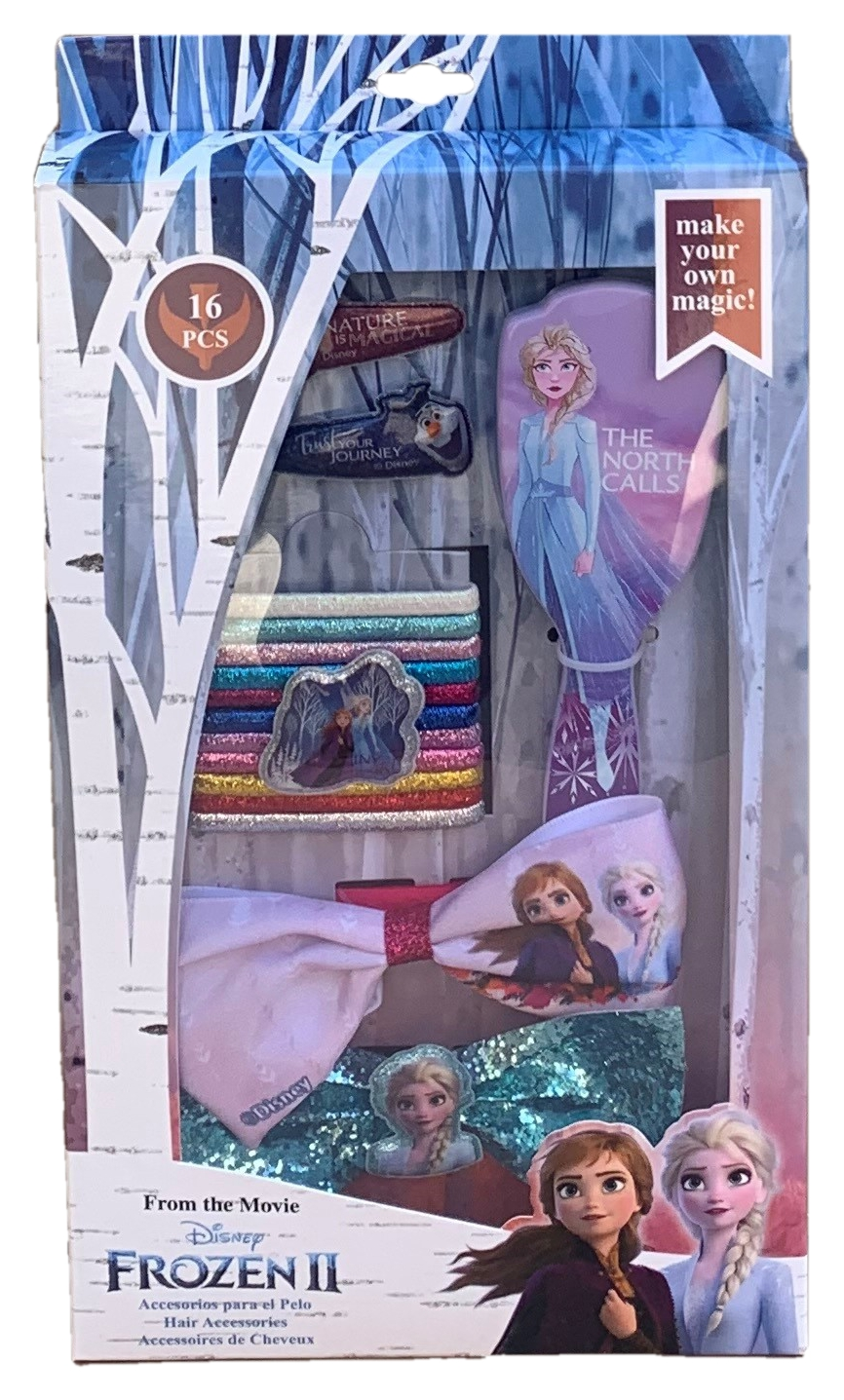 Set Accessori Capelli Frozen Ii DISNEY 16 Pezzi Elastici Spazzola Mollette - Wd20562